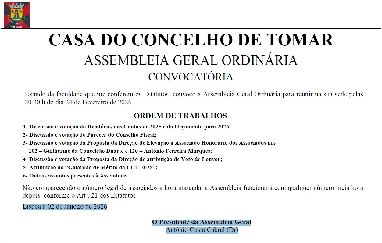 Assembleia Geral Ordinária dia 24 de fevereiro de 2026